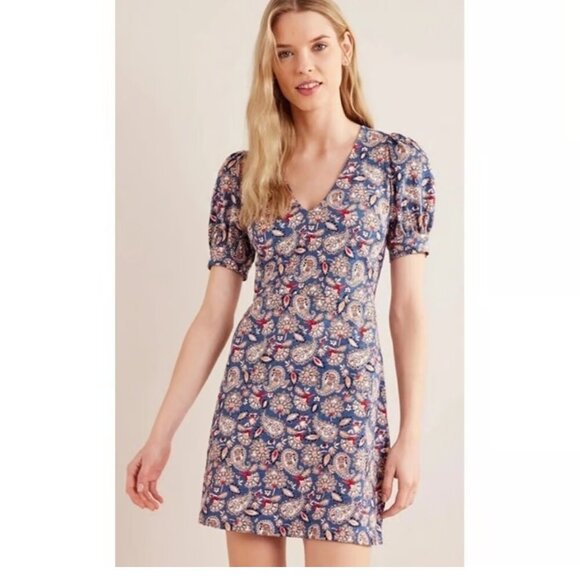Boden Dresses & Skirts - Boden Blue Paisley 100% cotton V neck short shift dress sz 14R